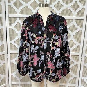 Tolani Melany Velvet Burnout Blouse Womens M* Black Floral Artsy Boho Whimsigoth
